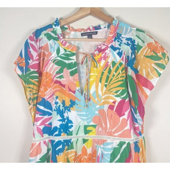 Boston Proper Abstract Forest Tiered Shift Dress Size M Resort Tropical Vacation - Picture 3 of 10